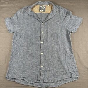 MONTAUK Shirt Mens Medium Linen Blend Button Short Sleeve Pocket NWOT